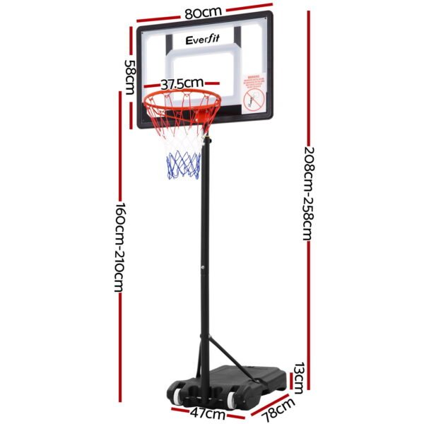 Everfit 2.1M Basketball Hoop Stand System Adjustable Portable Pro Kids Clear | Fitness Equipment Store