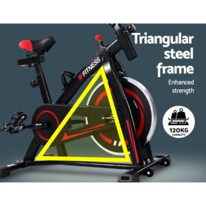 Spin Exercise Bike Flywheel Fitness Commercial Home Workout Gym Machine Bonus Phone Holder Black | Fitness Equipment Store