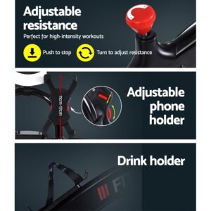 Spin Exercise Bike Flywheel Fitness Commercial Home Workout Gym Machine Bonus Phone Holder Black | Fitness Equipment Store