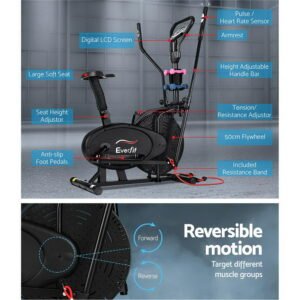 Everfit Exercise Bike 6 in 1 Elliptical Cross Trainer Home Gym Indoor Cardio | Fitness Equipment Store
