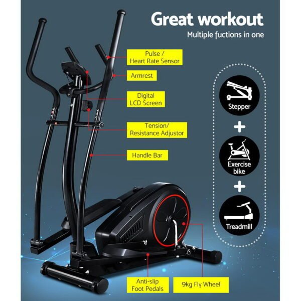 Everfit Exercise Bike Elliptical Cross Trainer Home Gym Fitness Machine LCD | Fitness Equipment Store