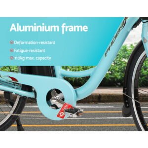 Phoenix 26 Inch Electric Bike Urban Bicycle eBike Removable Battery Blue | Fitness Equipment Store