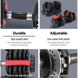 Everfit 24kg Dumbbells Adjustable Dumbbell Weight Plates Home Gym | Fitness Equipment Store