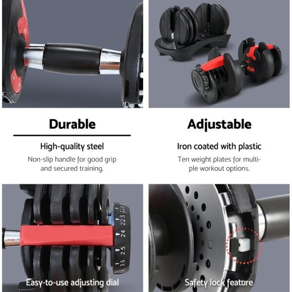 Everfit 24kg Dumbbells Adjustable Dumbbell Weight Plates Home Gym | Fitness Equipment Store
