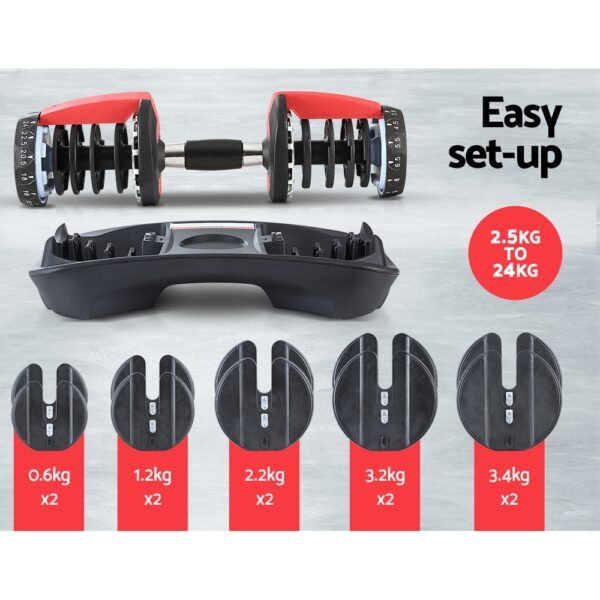 Everfit 24kg Dumbbells Adjustable Dumbbell Weight Plates Home Gym | Fitness Equipment Store