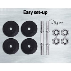 Everfit 10kg Dumbbell Set Weight Plates Dumbbells Lifting Bench | Fitness Equipment Store
