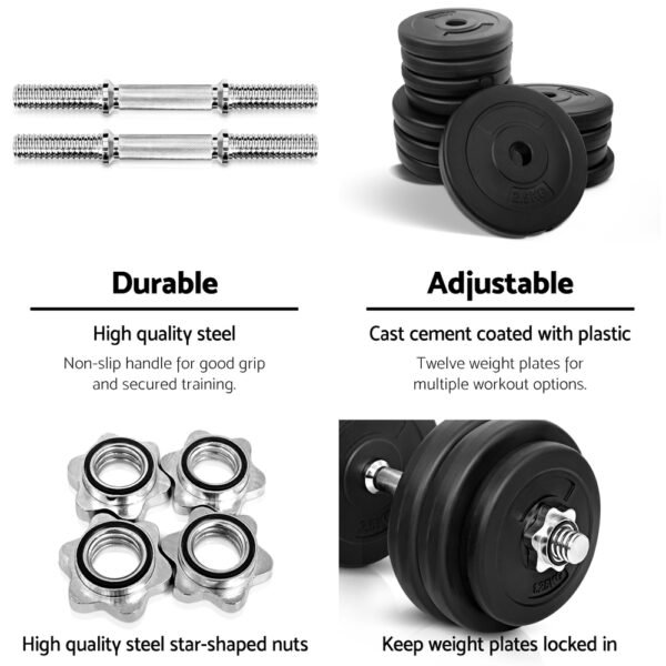 Everfit 30kg Dumbbell Set Weight Plates Dumbbells Lifting Bench | Fitness Equipment Store