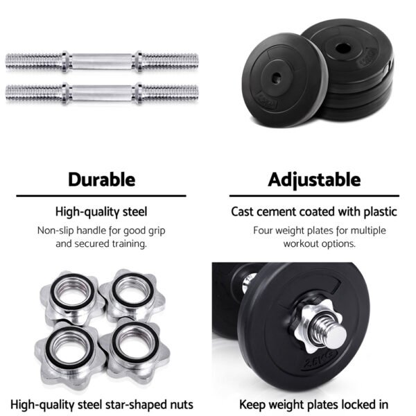 Everfit 15kg Dumbbell Set Weight Plates Dumbbells Lifting Bench | Fitness Equipment Store