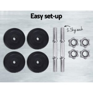 Everfit 15kg Dumbbell Set Weight Plates Dumbbells Lifting Bench | Fitness Equipment Store