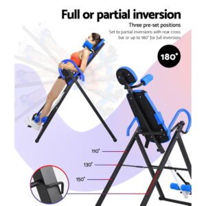 Everfit Inversion Table Gravity Exercise Inverter Back Stretcher Home Gym Blue | Fitness Equipment Store