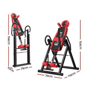 Everfit Inversion Table Gravity Exercise Inverter Back Stretcher Home Gym Red | Fitness Equipment Store