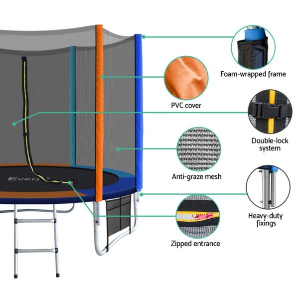 Everfit 8FT Trampoline for Kids w/ Ladder Enclosure Safety Net Pad Gift Round | Fitness Equipment Store