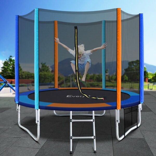 Everfit 8FT Trampoline for Kids w/ Ladder Enclosure Safety Net Pad Gift Round | Fitness Equipment Store