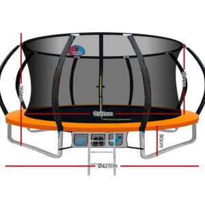 14ft Trampoline Everfit Kids Trampoline Rebounder w/ Ladder Basketball Hoop Orange | Fitness Equipment Store