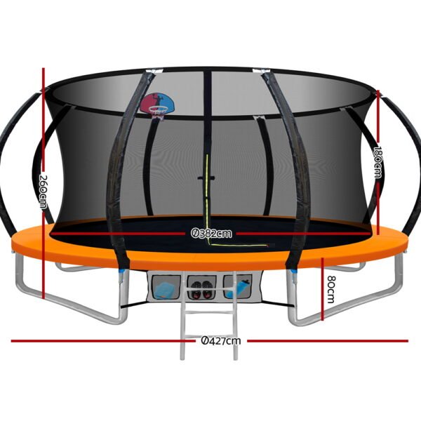 14ft Trampoline Everfit Kids Trampoline Rebounder w/ Ladder Basketball Hoop Orange | Fitness Equipment Store