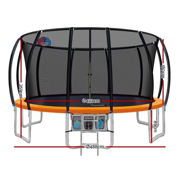 Everfit 16FT Trampoline for Kids w/ Ladder Enclosure Safety Net Rebounder Orange | Fitness Equipment Store