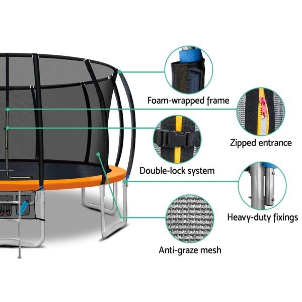 Everfit 16FT Trampoline for Kids w/ Ladder Enclosure Safety Net Rebounder Orange | Fitness Equipment Store