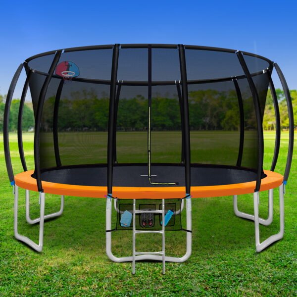 Everfit 16FT Trampoline for Kids w/ Ladder Enclosure Safety Net Rebounder Orange | Fitness Equipment Store