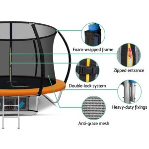 Everfit 8FT Trampoline for Kids w/ Ladder Enclosure Safety Net Rebounder Orange | Fitness Equipment Store