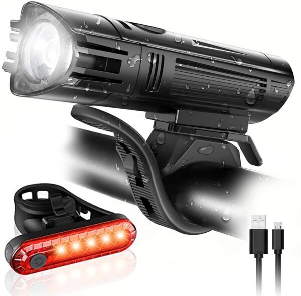 Waterproof Rechargeable LED Bike Lights Set (2000mah Lithium Battery, IPX4, 2 USB Cables) | Fitness Equipment Store