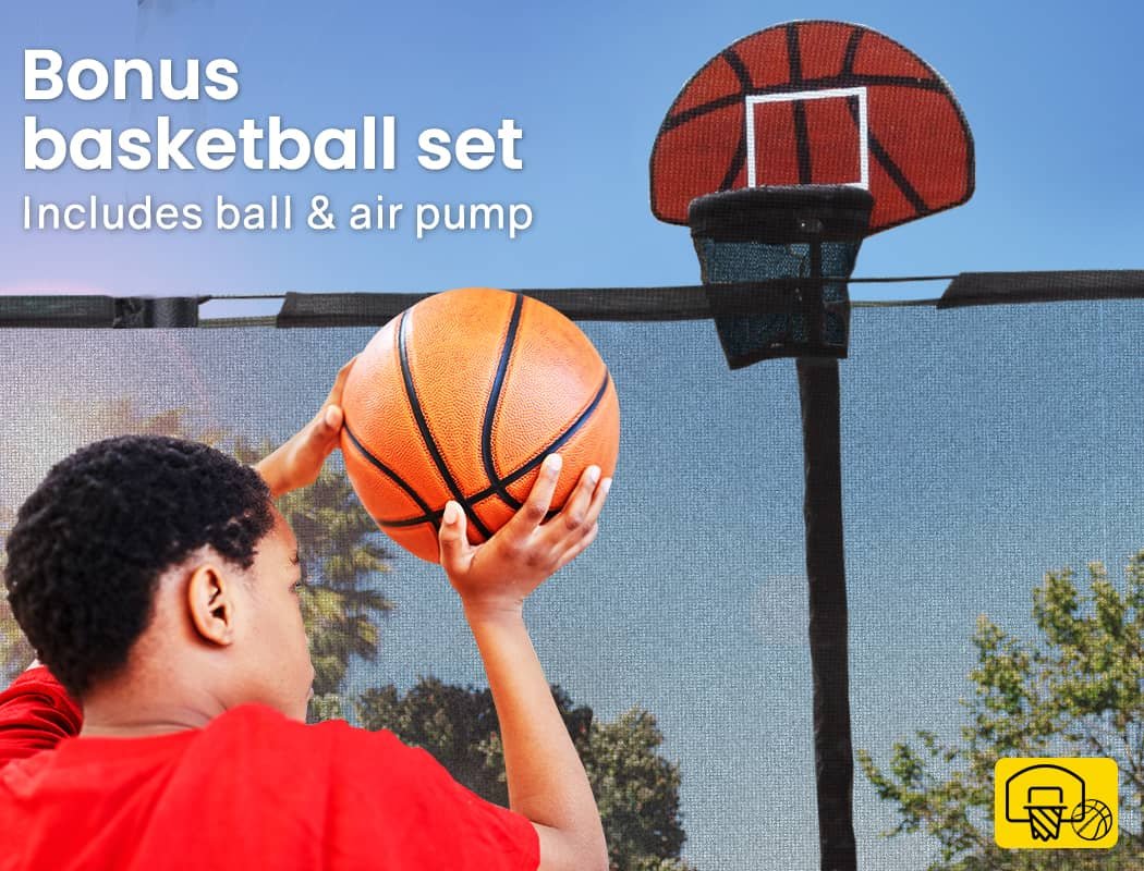 UP-SHOT Trampoline 16ft Outdoor Round Curved Pole with Basketball Set for Kids, Black Multi-colour 2 UP-SHOT Trampoline 16ft Outdoor Round Curved Pole with Basketball Set for Kids, Black Multi-colour - Image 2