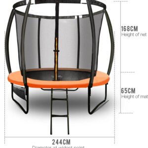 UP-SHOT 8ft Round Kids Trampoline with Curved Pole Design and Sprinkler Accessory, Black and Orange | Fitness Equipment Store