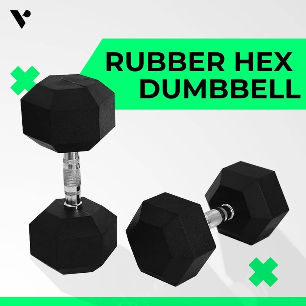 VERPEAK Rubber Hex Dumbbells (10KG x 2) 2 VERPEAK Rubber Hex Dumbbells (10KG x 2) - Image 2