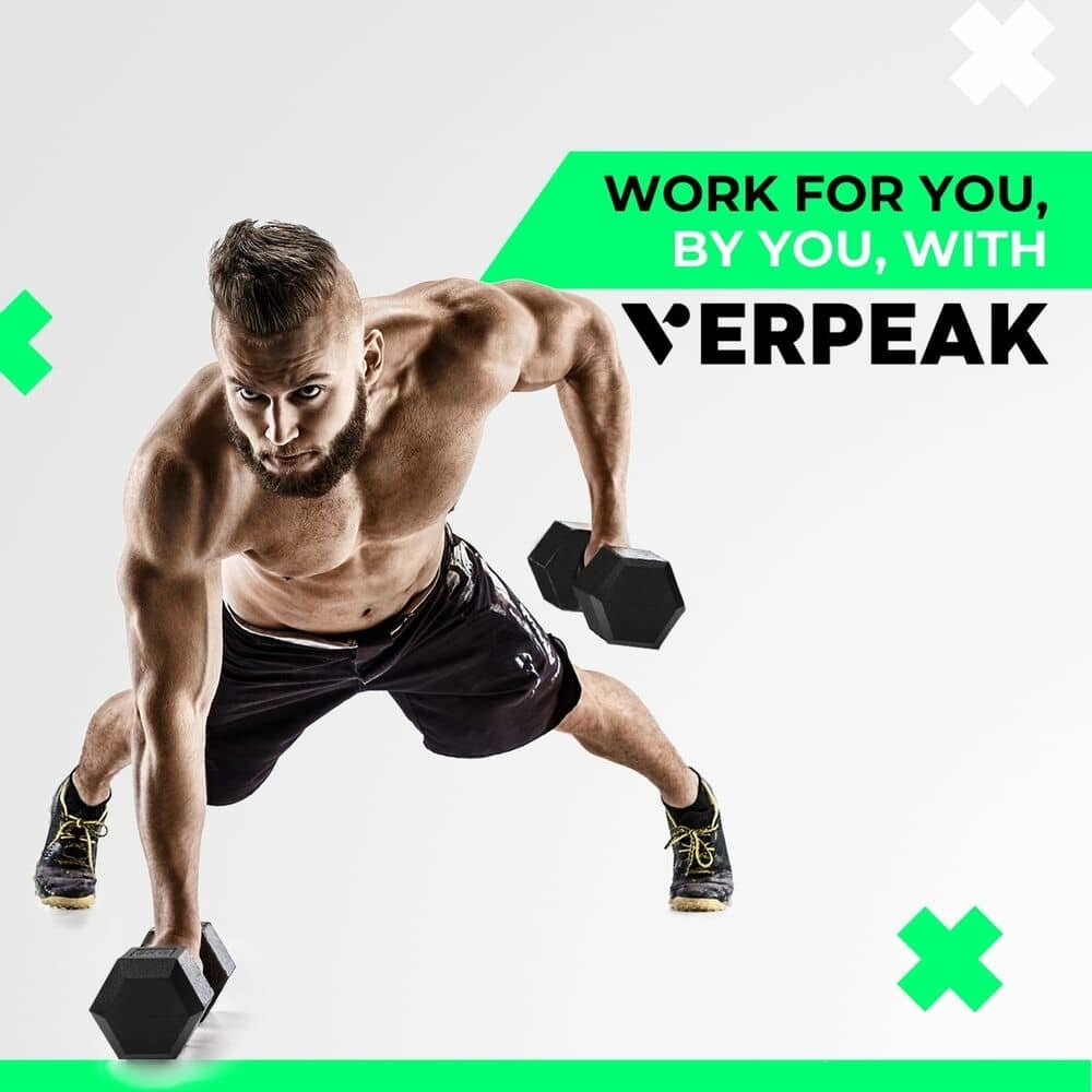 VERPEAK Rubber Hex Dumbbells (10KG x 2) 5 VERPEAK Rubber Hex Dumbbells (10KG x 2) - Image 5