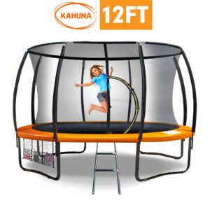 Kahuna 12ft Trampoline Free Ladder Spring Mat Net Safety Pad Cover Round Enclosure - Orange | Fitness Equipment Store