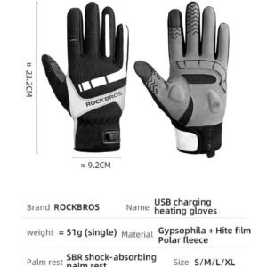 MTB Heated Gloves XLarge for Mountain Road Bike Breathable Winter Autumn Cycling Camping Running Outdoor Sport Rockbros | Fitness Equipment Store
