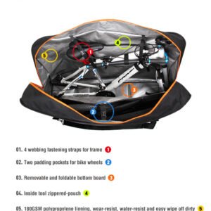 SPORTACE Bike Plane Bag Portable Soft Shell Travel Case Mountain Hybrid BMX Road Bike - 120CM X 75CM BK11- Black | Fitness Equipment Store