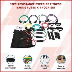 19PC Resistance Exercise Fitness Bands Tubes Kit Yoga Set | Fitness Equipment Store