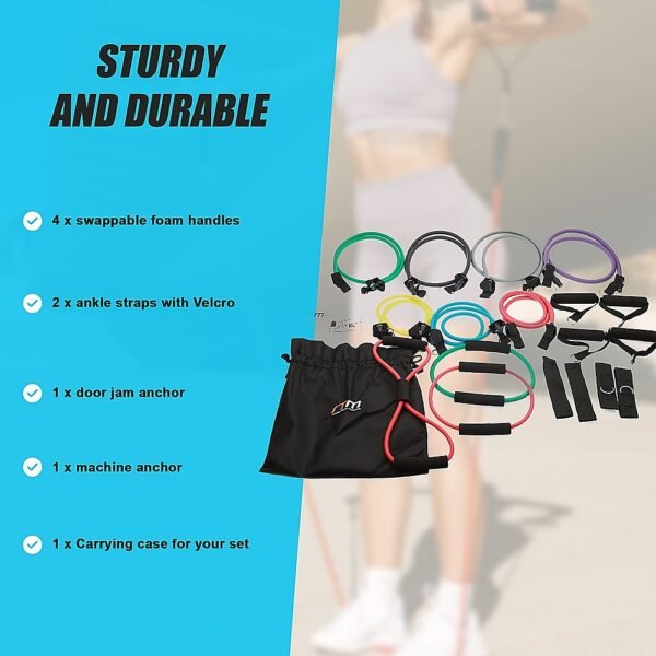 19PC Resistance Exercise Fitness Bands Tubes Kit Yoga Set | Fitness Equipment Store
