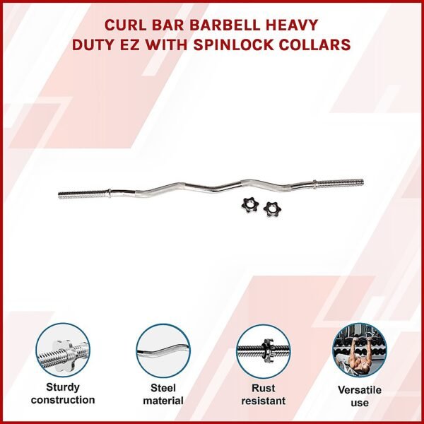 Curl Bar Barbell Heavy Duty EZ with Spinlock Collars | Fitness Equipment Store