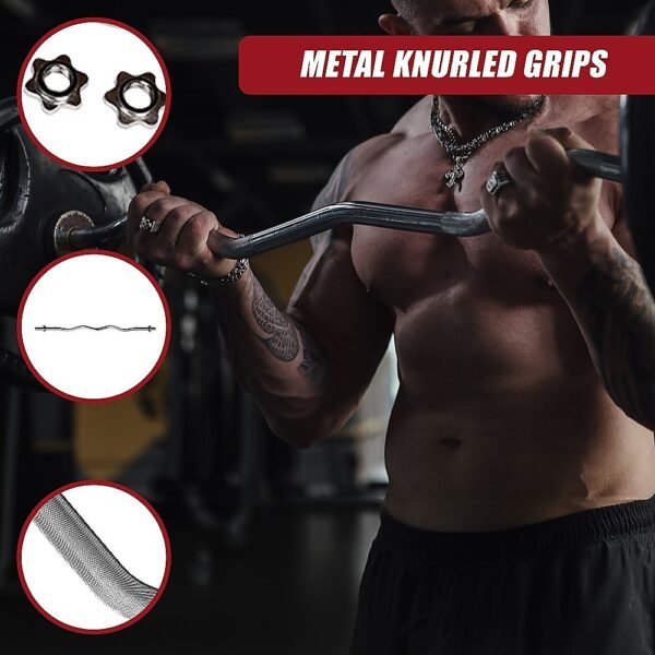 Curl Bar Barbell Heavy Duty EZ with Spinlock Collars | Fitness Equipment Store