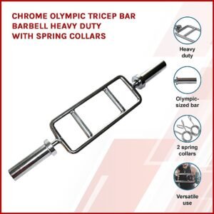 Chrome Olympic Tricep Bar Barbell Heavy Duty with Spring Collars | Fitness Equipment Store