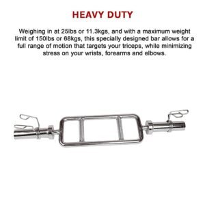 Chrome Olympic Tricep Bar Barbell Heavy Duty with Spring Collars | Fitness Equipment Store