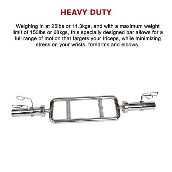 Chrome Olympic Tricep Bar Barbell Heavy Duty with Spring Collars | Fitness Equipment Store