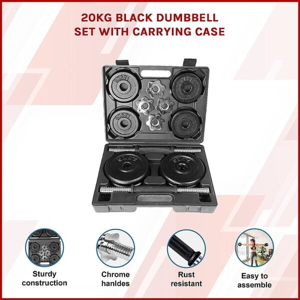 20kg Black Dumbbell Set with Carrying Case | Fitness Equipment Store