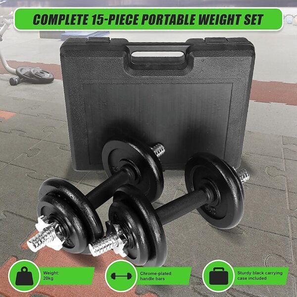 20kg Black Dumbbell Set with Carrying Case | Fitness Equipment Store