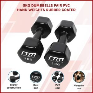 5kg Dumbbells Pair PVC Hand Weights Rubber Coated | Fitness Equipment Store