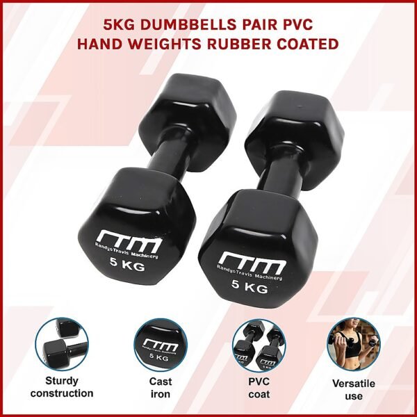 5kg Dumbbells Pair PVC Hand Weights Rubber Coated | Fitness Equipment Store