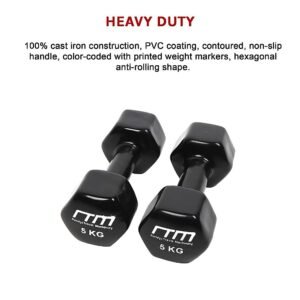 5kg Dumbbells Pair PVC Hand Weights Rubber Coated | Fitness Equipment Store