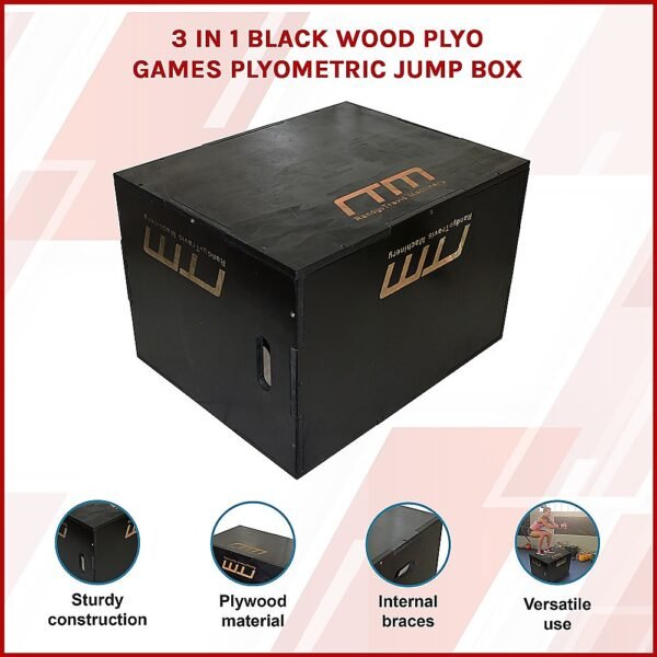 3 IN 1 Black Wood Plyo Games Plyometric Jump Box | Fitness Equipment Store