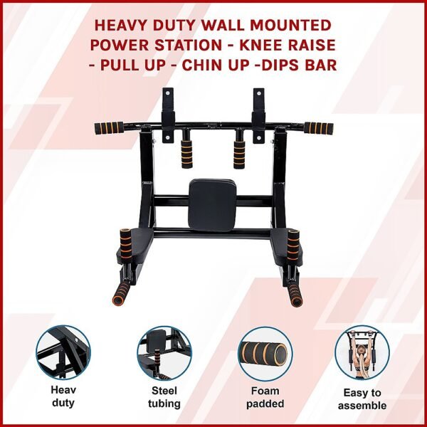 Heavy Duty Wall Mounted Power Station - Knee Raise - Pull Up - Chin Up -Dips Bar | Fitness Equipment Store