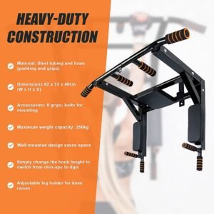 Heavy Duty Wall Mounted Power Station - Knee Raise - Pull Up - Chin Up -Dips Bar | Fitness Equipment Store