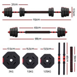 Everfit 20kg Adjustable Dumbbell Barbell Set Weight Plates Home Workout | Fitness Equipment Store