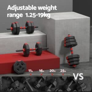 Everfit 20kg Adjustable Dumbbell Barbell Set Weight Plates Home Workout | Fitness Equipment Store