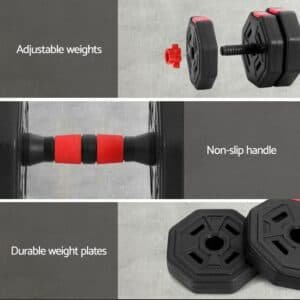 Everfit 20kg Adjustable Dumbbell Barbell Set Weight Plates Home Workout | Fitness Equipment Store