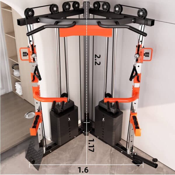 SmartFit C1 Max Multi Functional Cable Crossover Station 140kgs Pin Loaded Machine + Multi Func Bench+7Ft Olympic Barbell + 100kgs Weights | Fitness Equipment Store